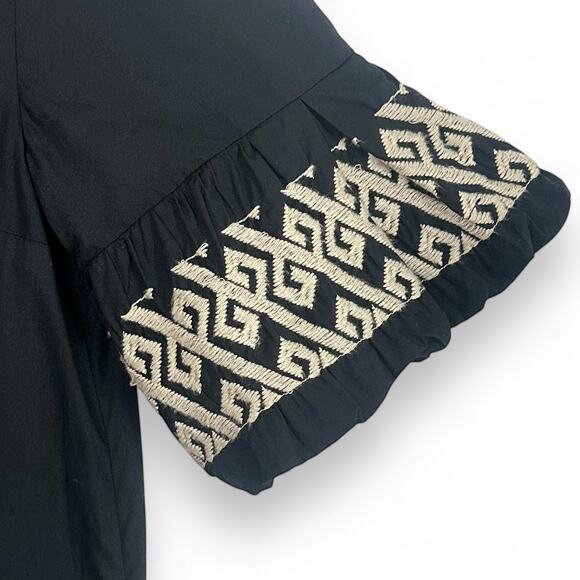 Banana Republic Embroidered-Sleeve Mini Dress Size S Black Bohemian Tribal Trim - Picture 8 of 13